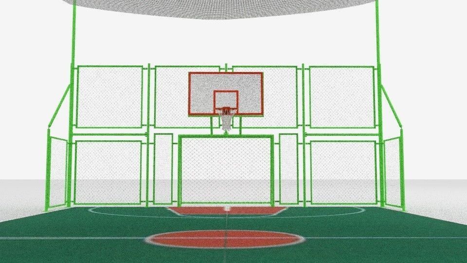 basketball court with metal mesh 3D model_3