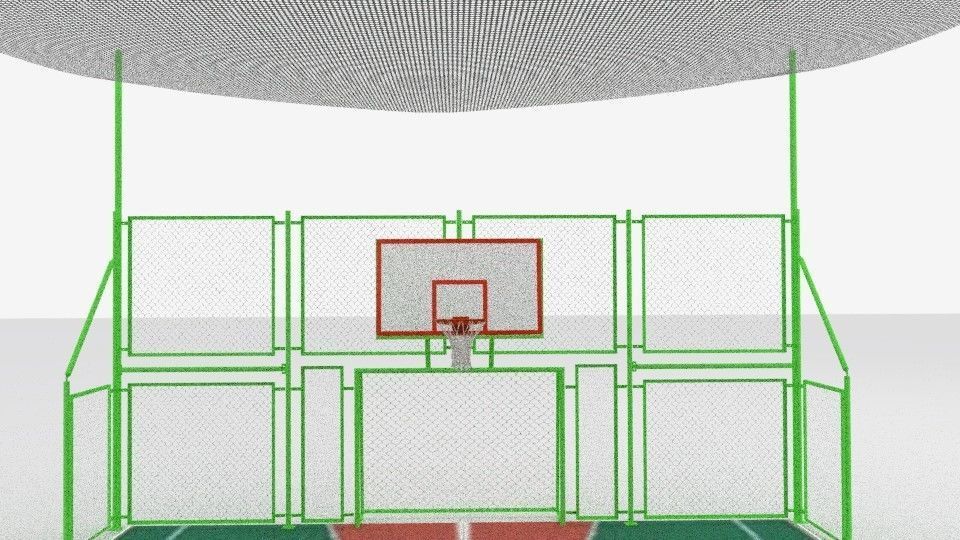 basketball court with metal mesh 3D model_9