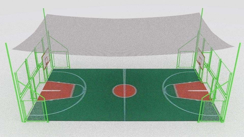 basketball court with metal mesh 3D model_2