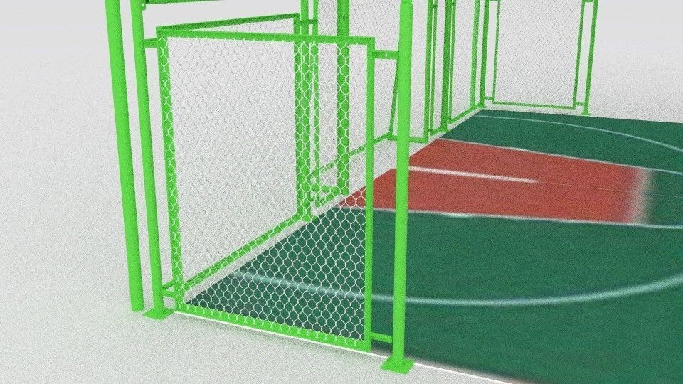 basketball court with metal mesh 3D model_5