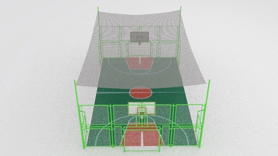 basketball court with metal mesh 3D model_4