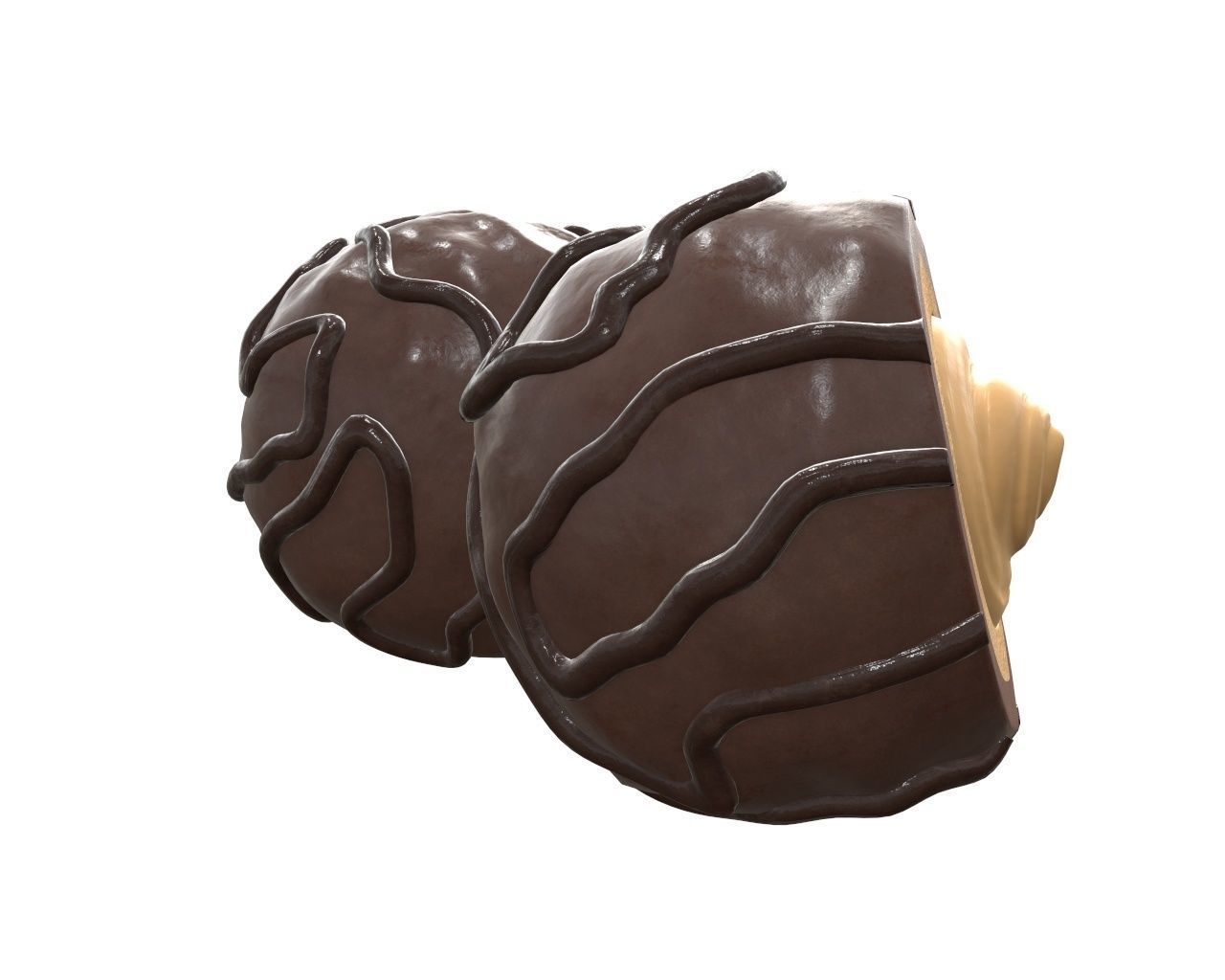 Chocolate candy whole and half 3D model_3