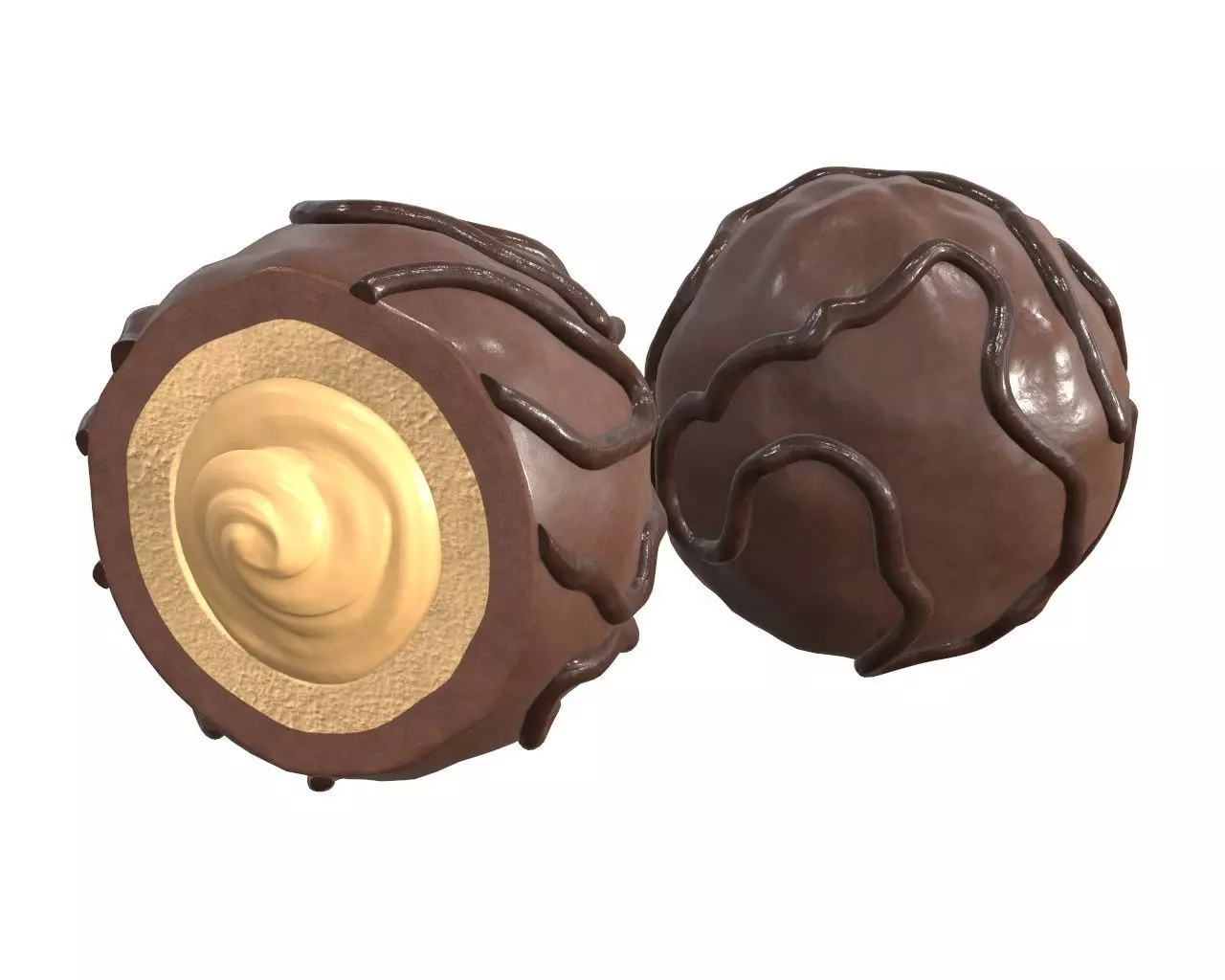 Chocolate candy whole and half 3D model_0