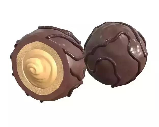 Chocolate candy whole and half 3D model
