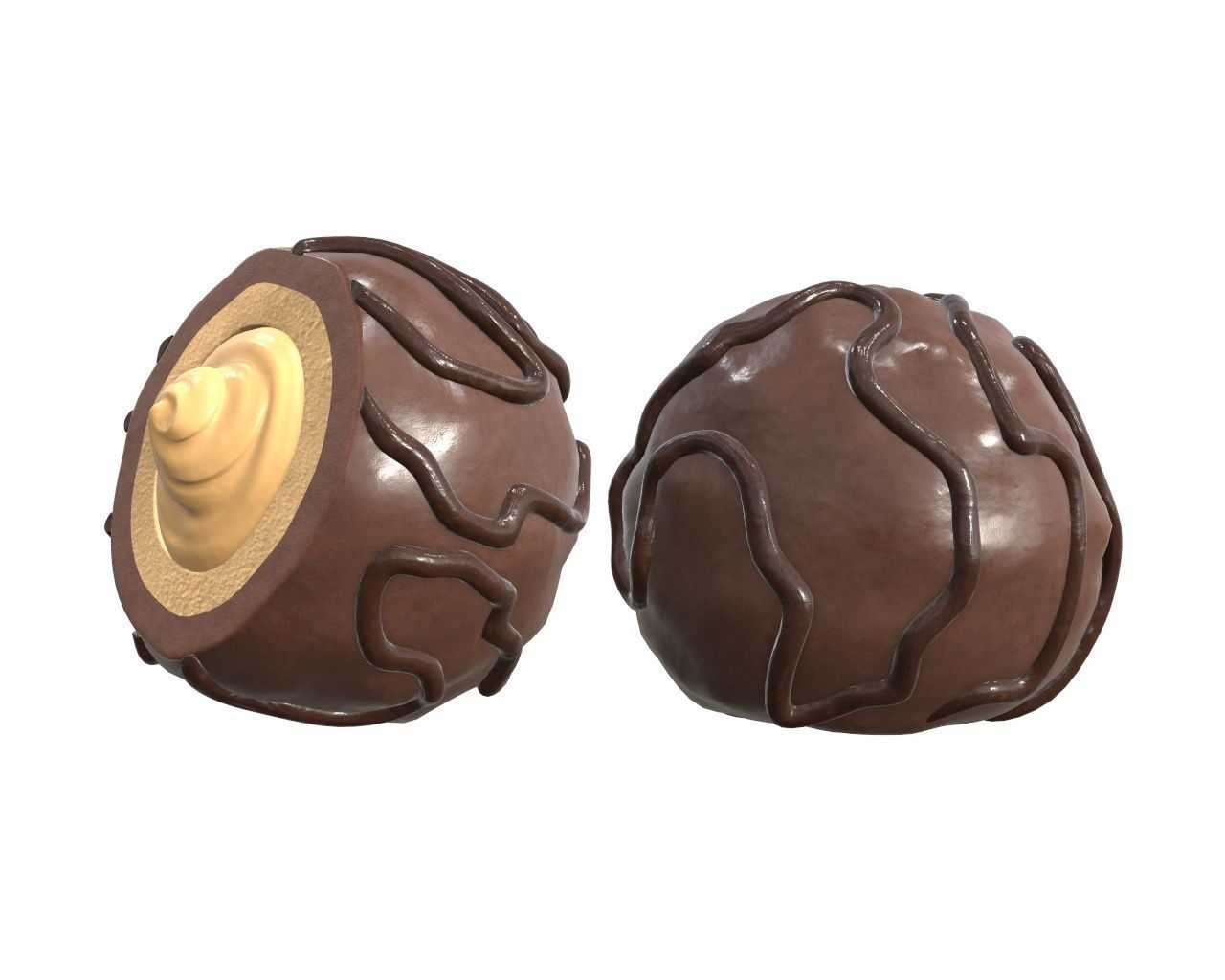 Chocolate candy whole and half 3D model_2