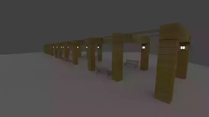 PASSAGE empty hallway with wooden pillars