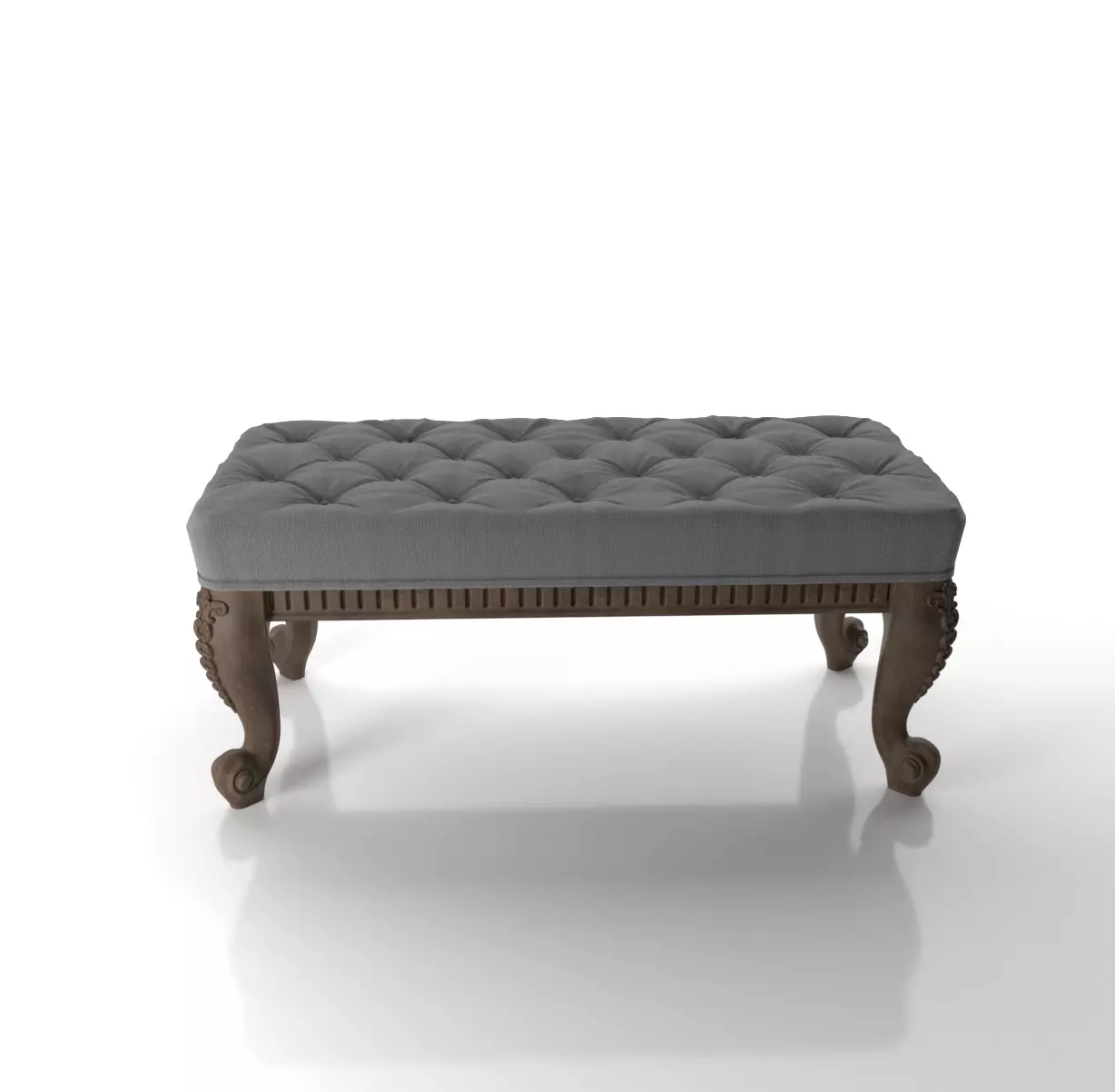 ottoman tufted bench with wooden legs 3D model_0