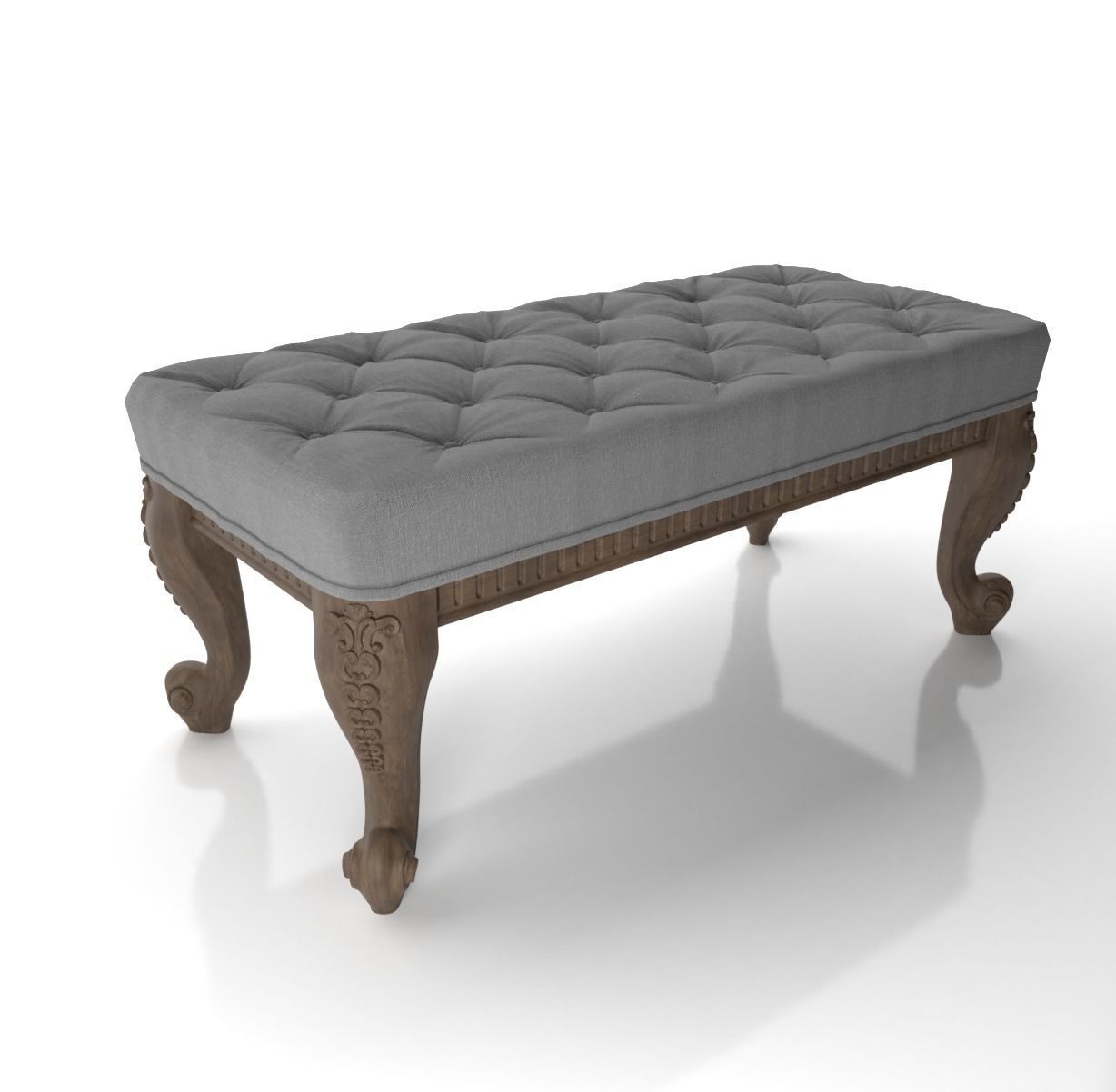 ottoman tufted bench with wooden legs 3D model_2