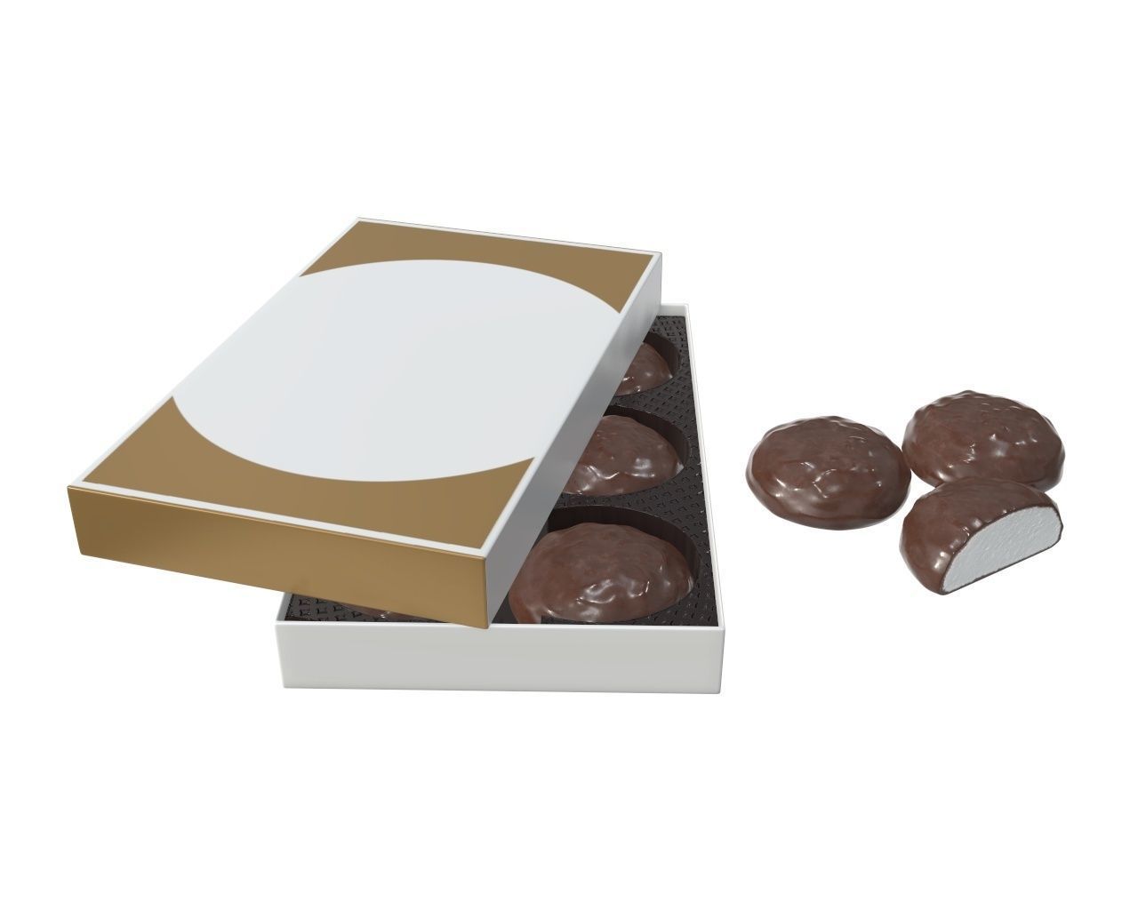 Blank package with marshmallow in chocolate mock up 3D model_2