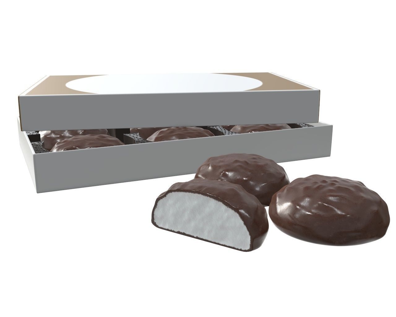 Blank package with marshmallow in chocolate mock up 3D model_3