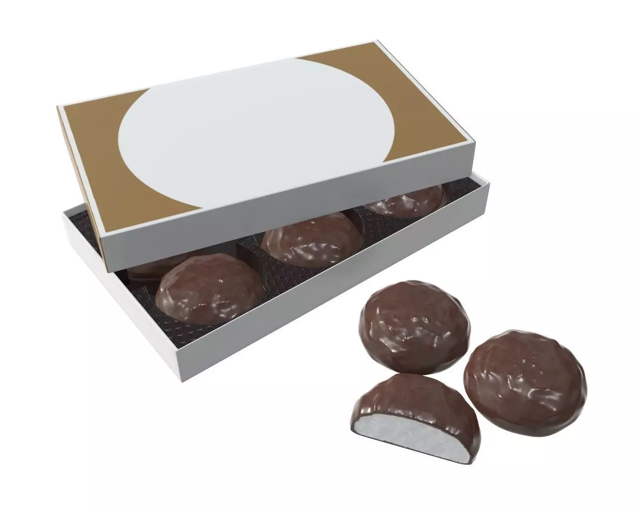 Blank package with marshmallow in chocolate mock up 3D model_0