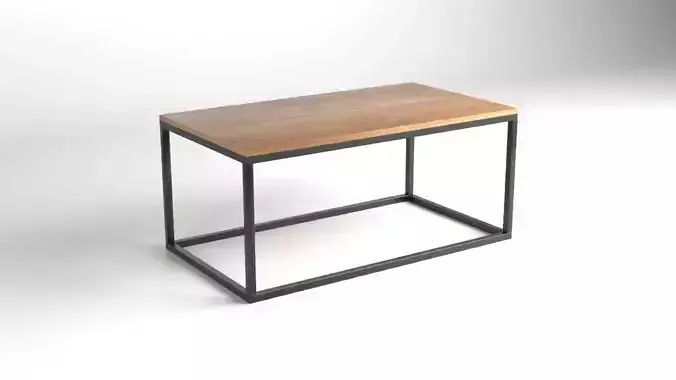 Table 3D Model side with metal frame and wooden top