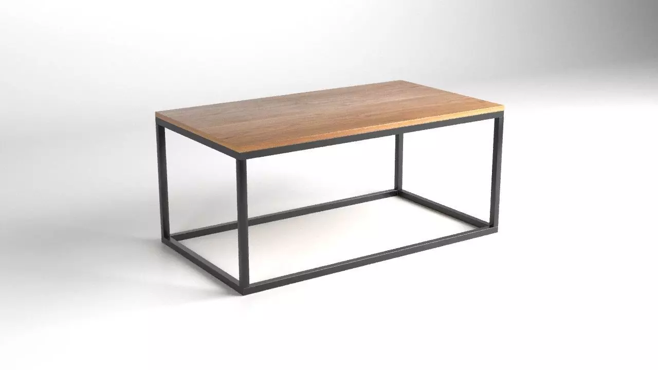 Table 3D Model side with metal frame and wooden top Free 3D model_0