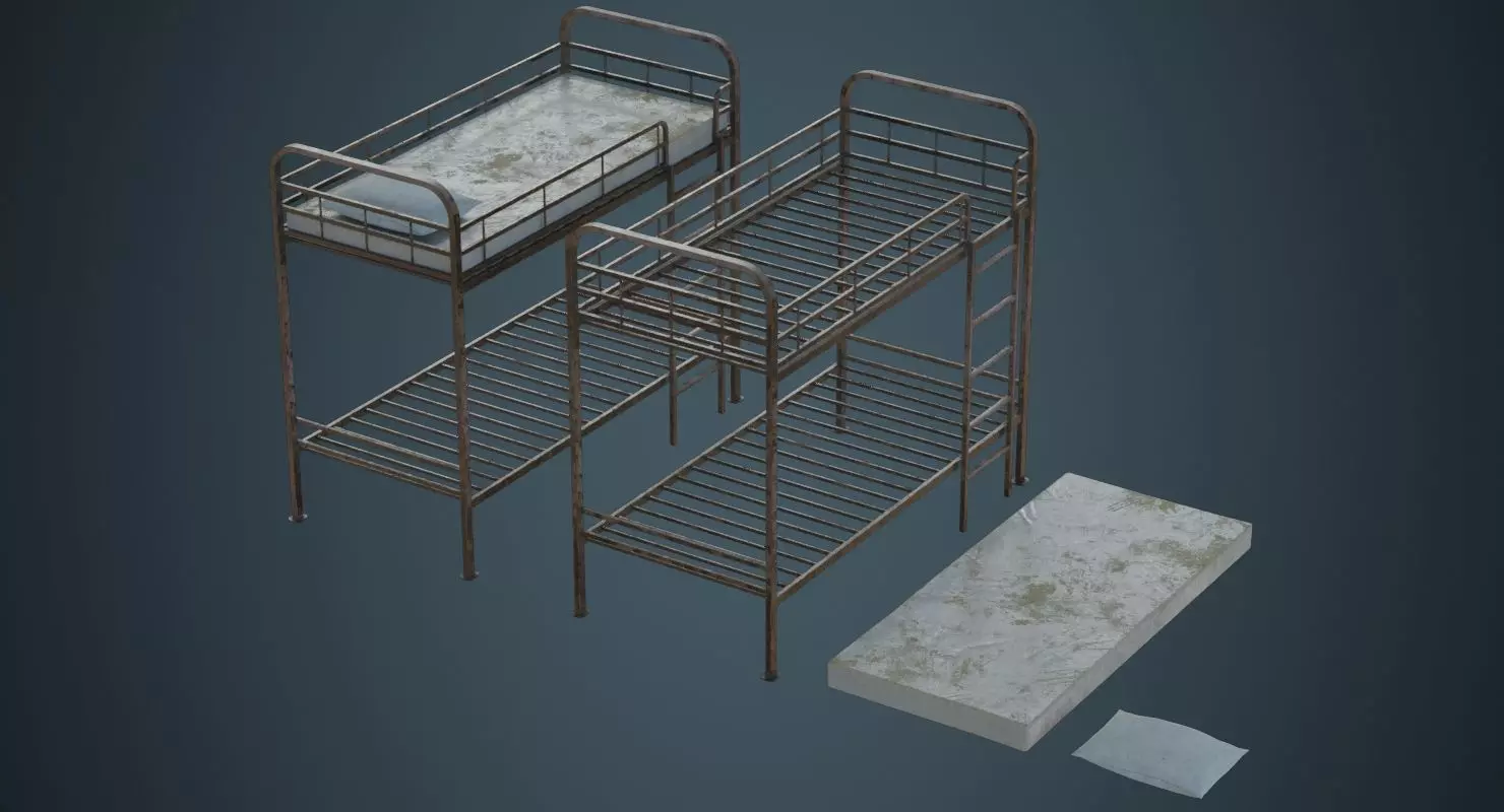 Bunk Bed 3B Low-poly 3D model_0