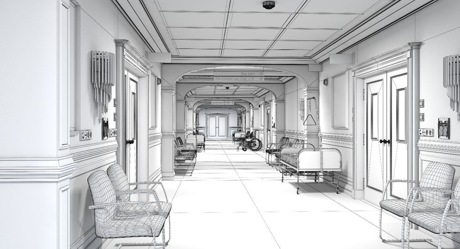 Hospital Hallway 3 Modular  3D model_8