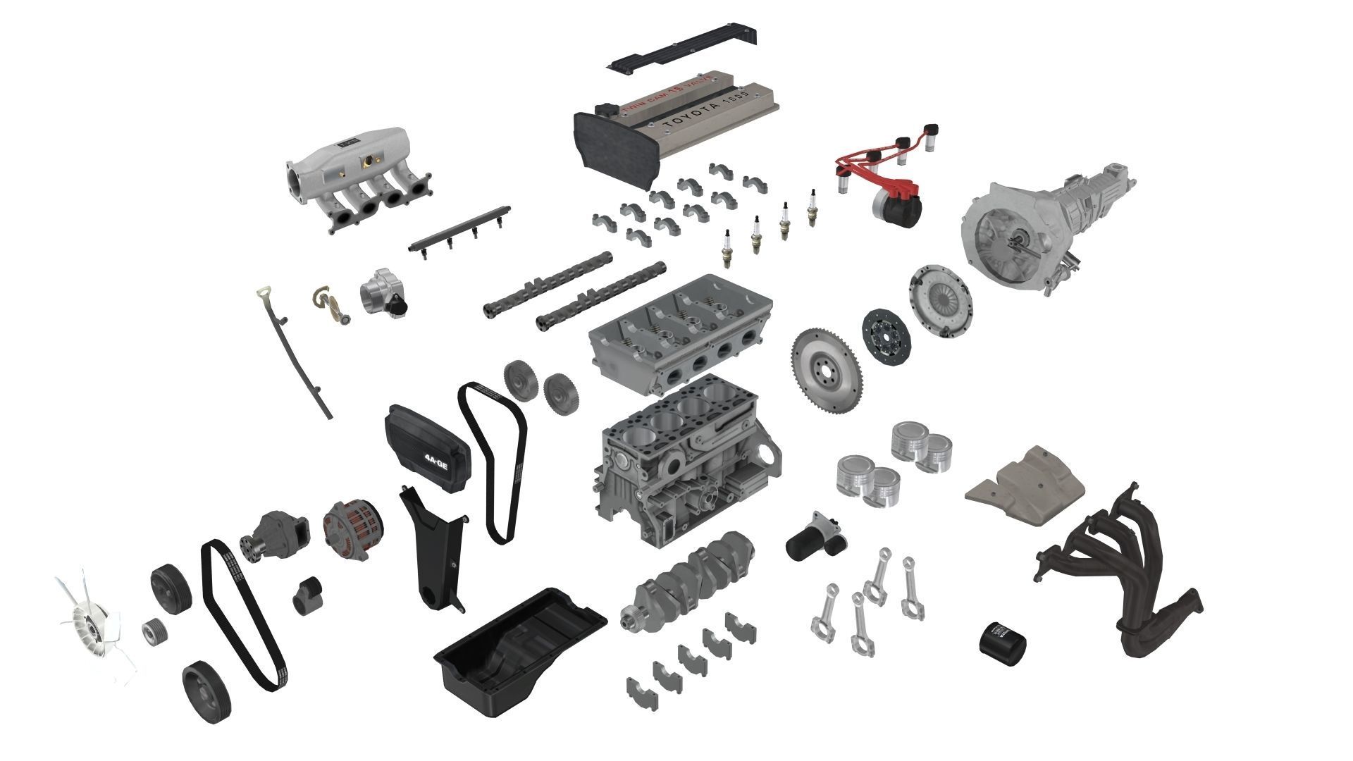 Toyota 4AGE Redtop engine Low-poly 3D model_13