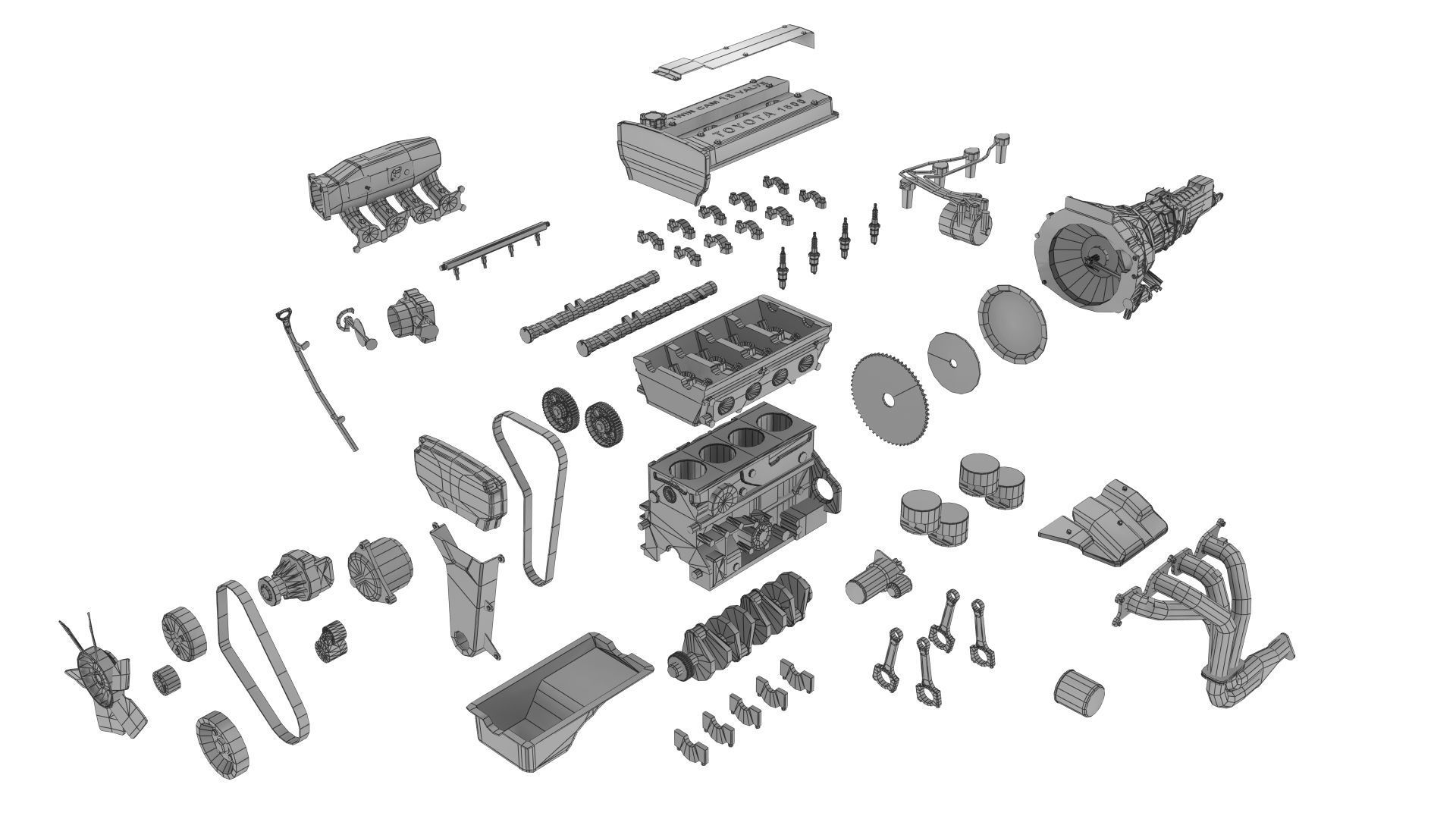 Toyota 4AGE Redtop engine Low-poly 3D model_15