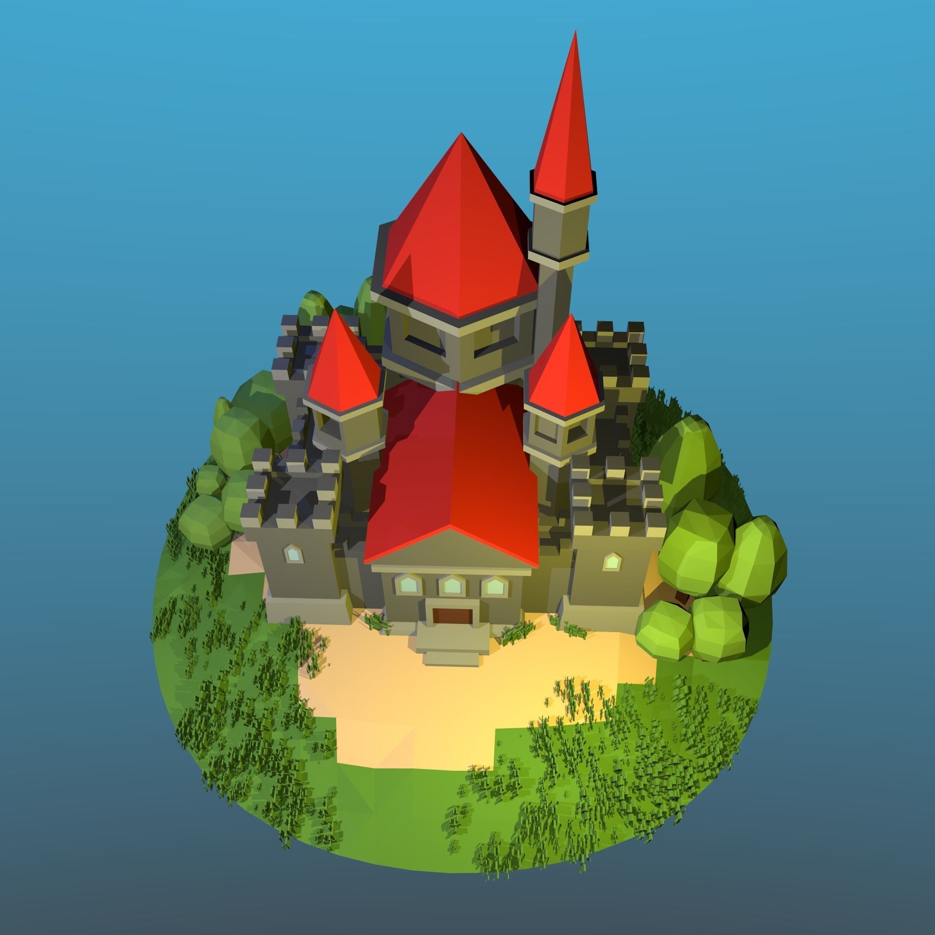 3D model LowPolyCastle castle on island VR / AR / low-poly | CGTrader
