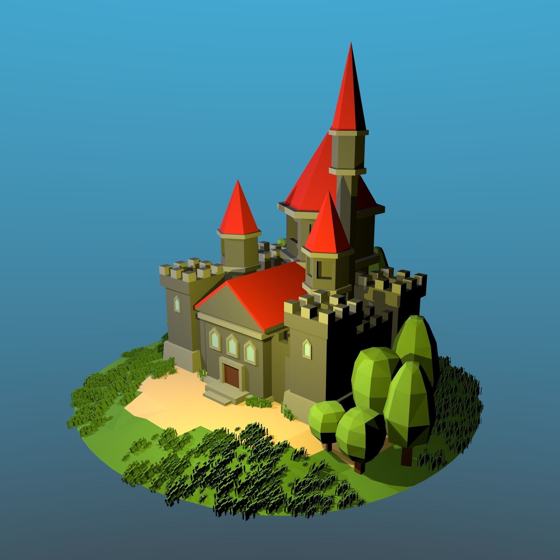 3D model LowPolyCastle castle on island VR / AR / low-poly | CGTrader