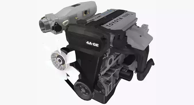 Toyota 4AGE Bluetop engine Low-poly 3D model