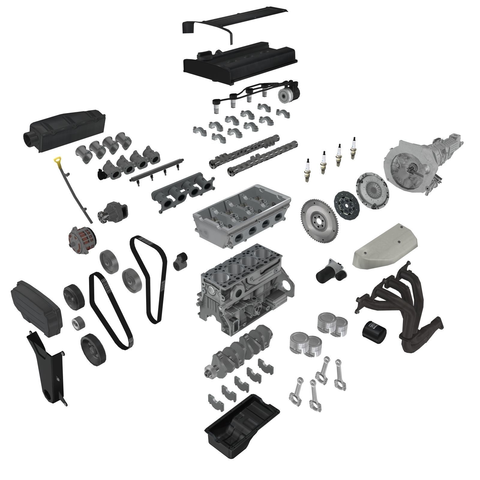 Toyota 4AGE Blacktop 20v engine Low-poly 3D model_13