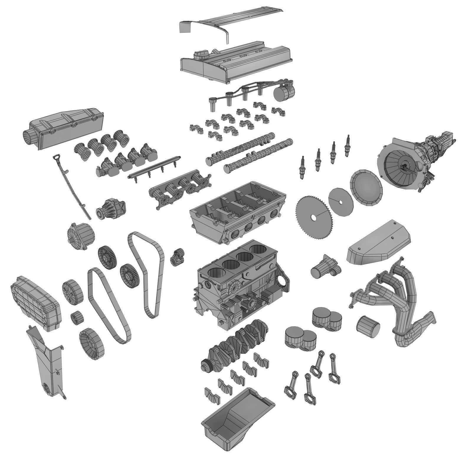 Toyota 4AGE Blacktop 20v engine Low-poly 3D model_15