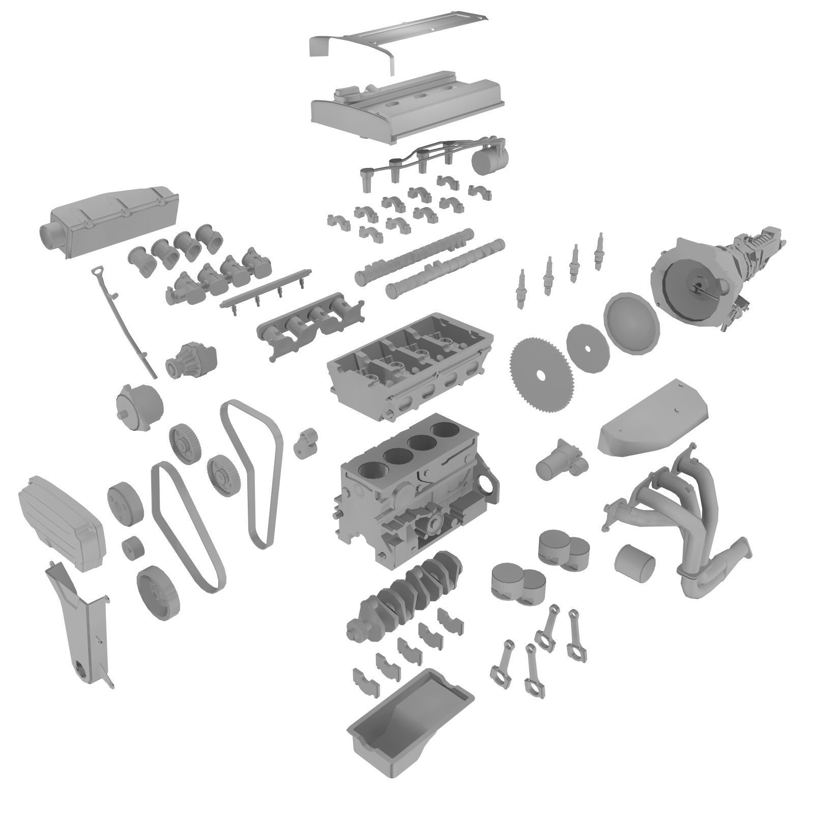 Toyota 4AGE Blacktop 20v engine Low-poly 3D model_14