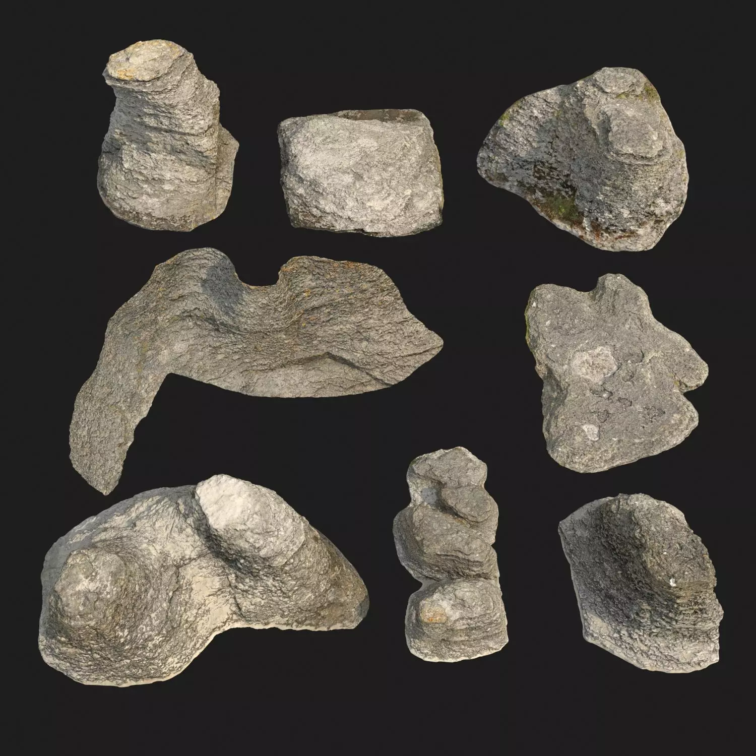 Stones rocks eroded rauk collection 3D model_0