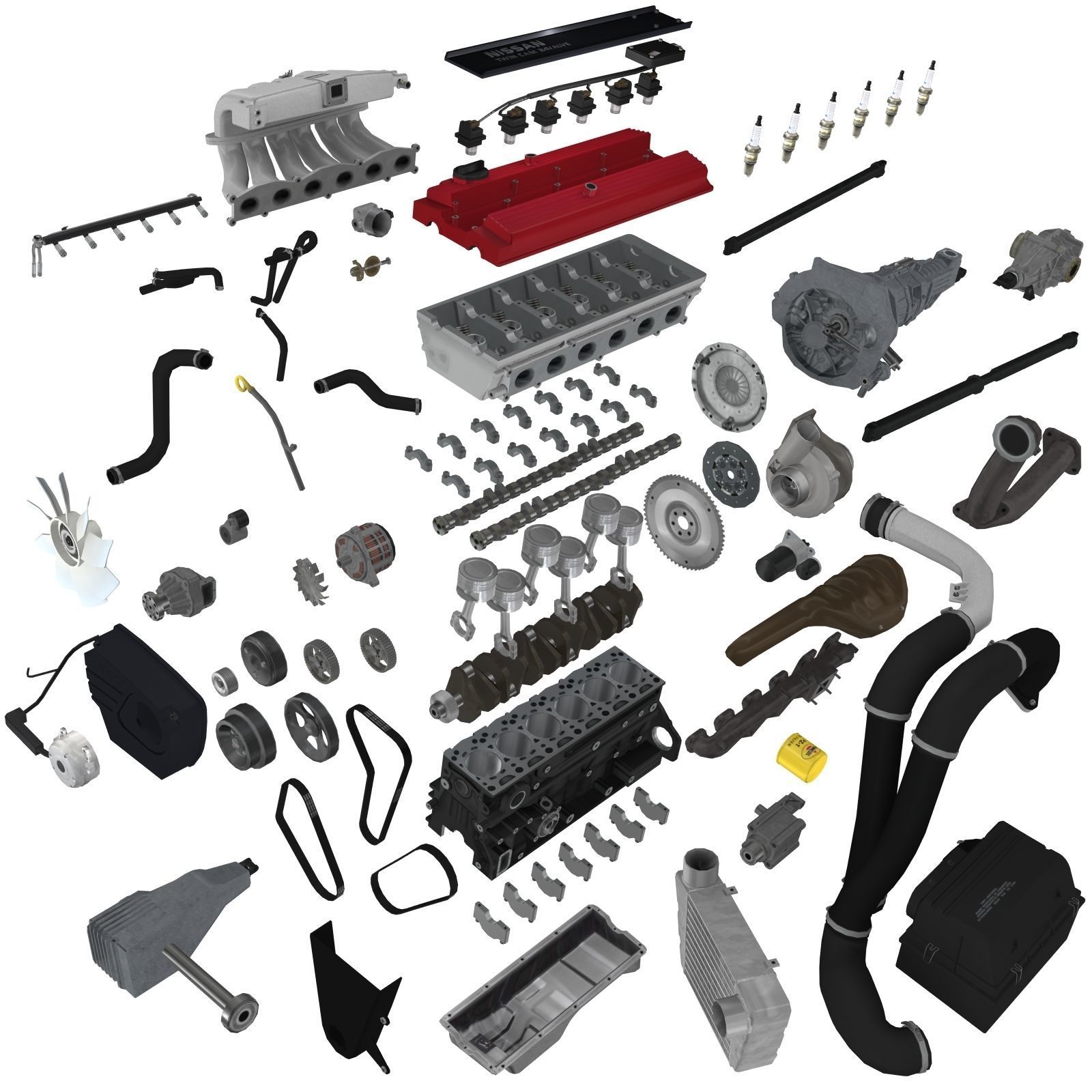 Nissan RB20DETR engine Low-poly 3D model_13