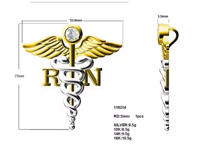 brooch rn pendant with caduceus and diamonds
