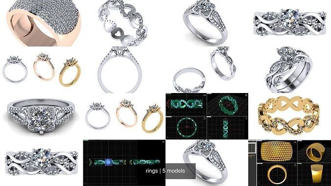 rings rose gold ring with diamonds 3D Model Collection