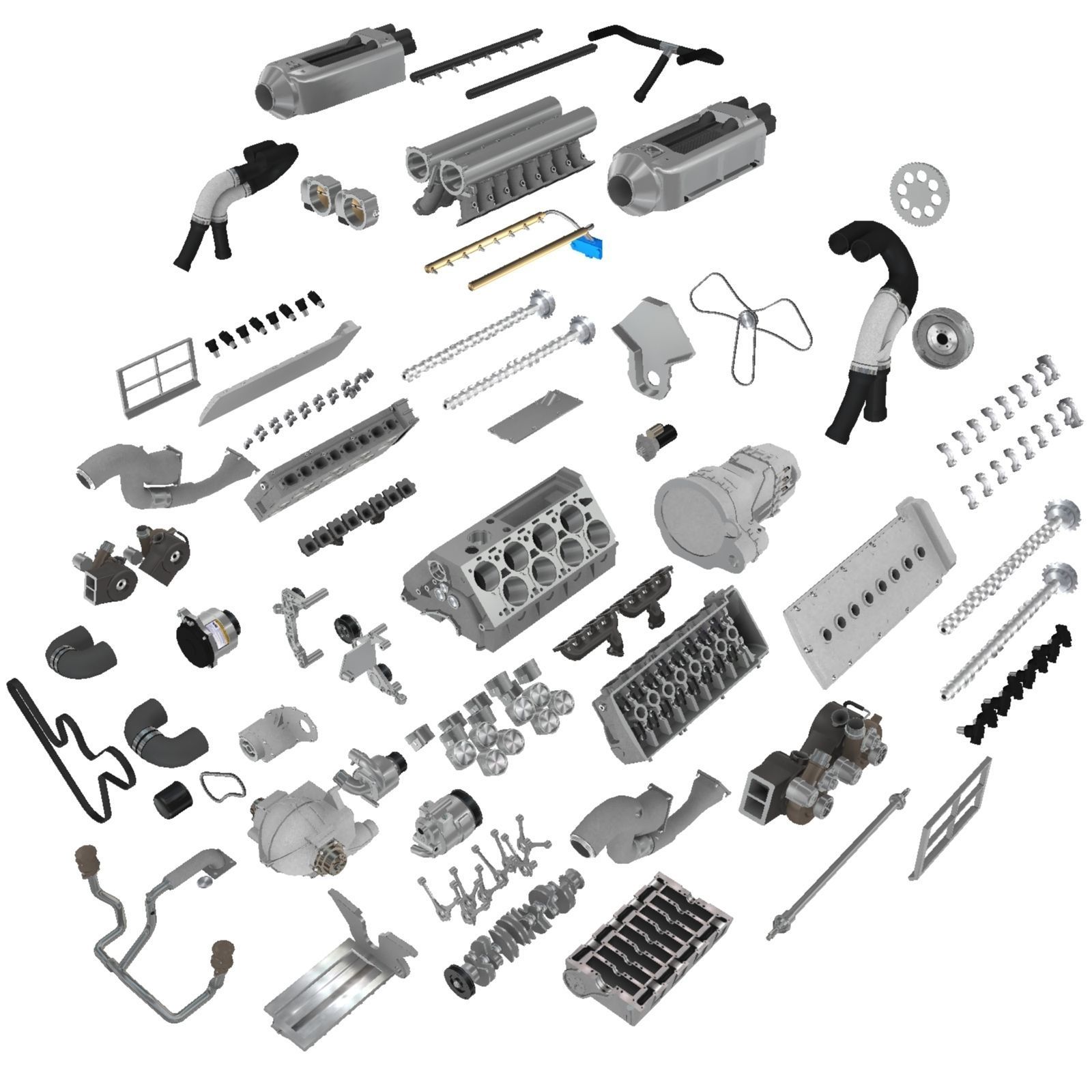 Bugatti Veyron W16 engine Low-poly 3D model_30