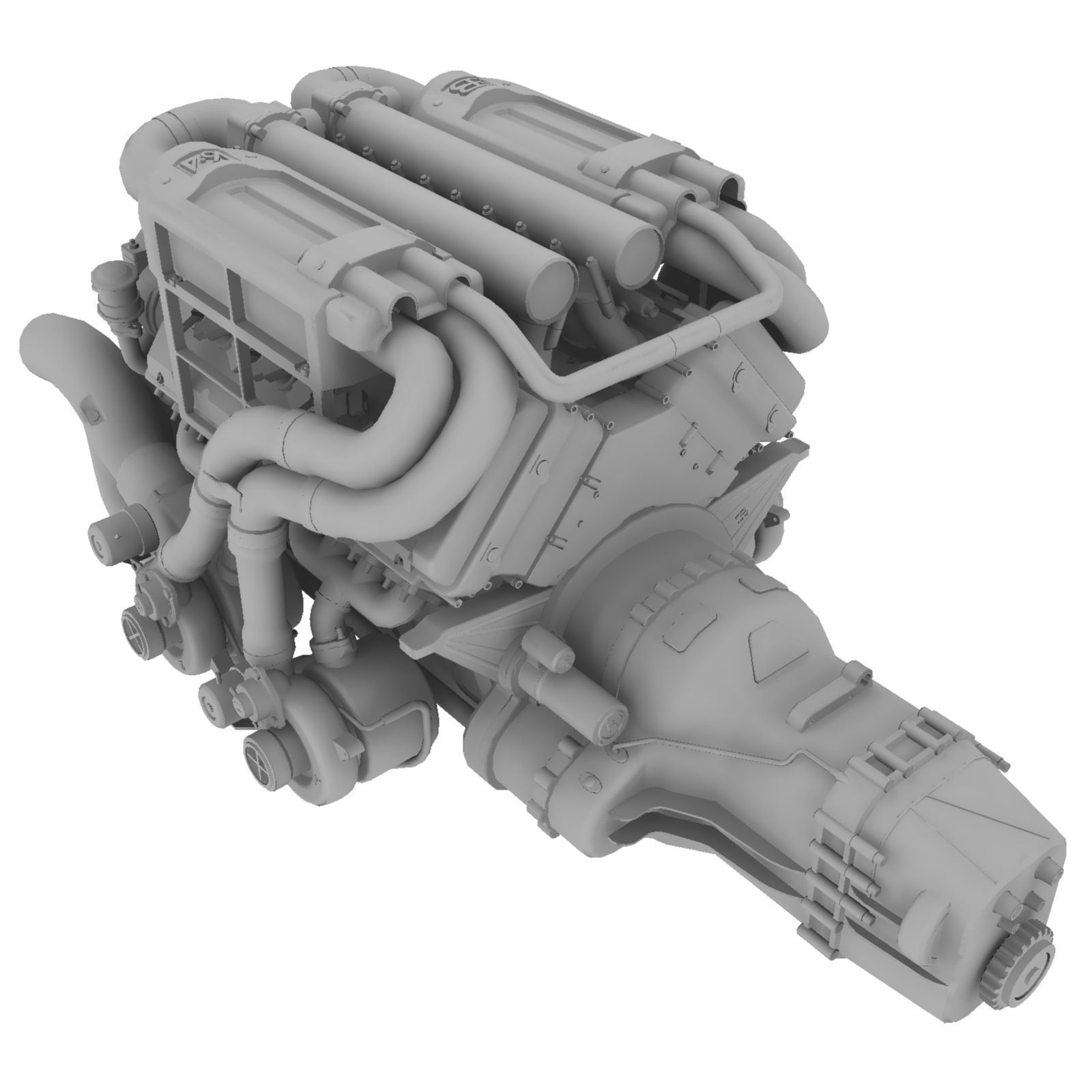 Bugatti Veyron W16 engine Low-poly 3D model_8