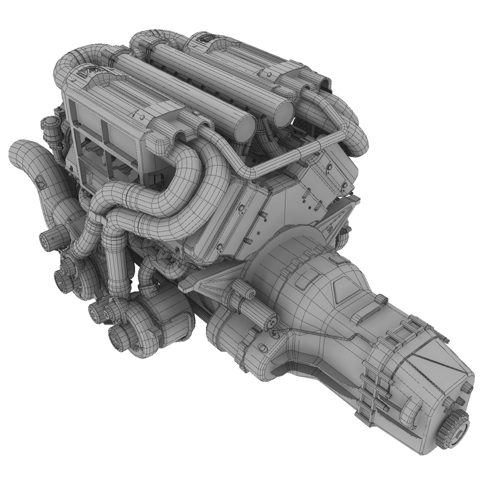 Bugatti Veyron W16 engine Low-poly 3D model_9