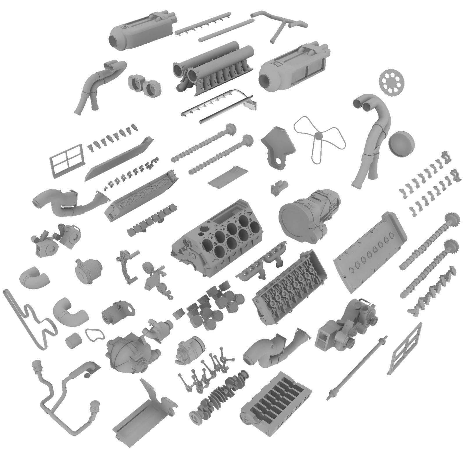 Bugatti Veyron W16 engine Low-poly 3D model_31