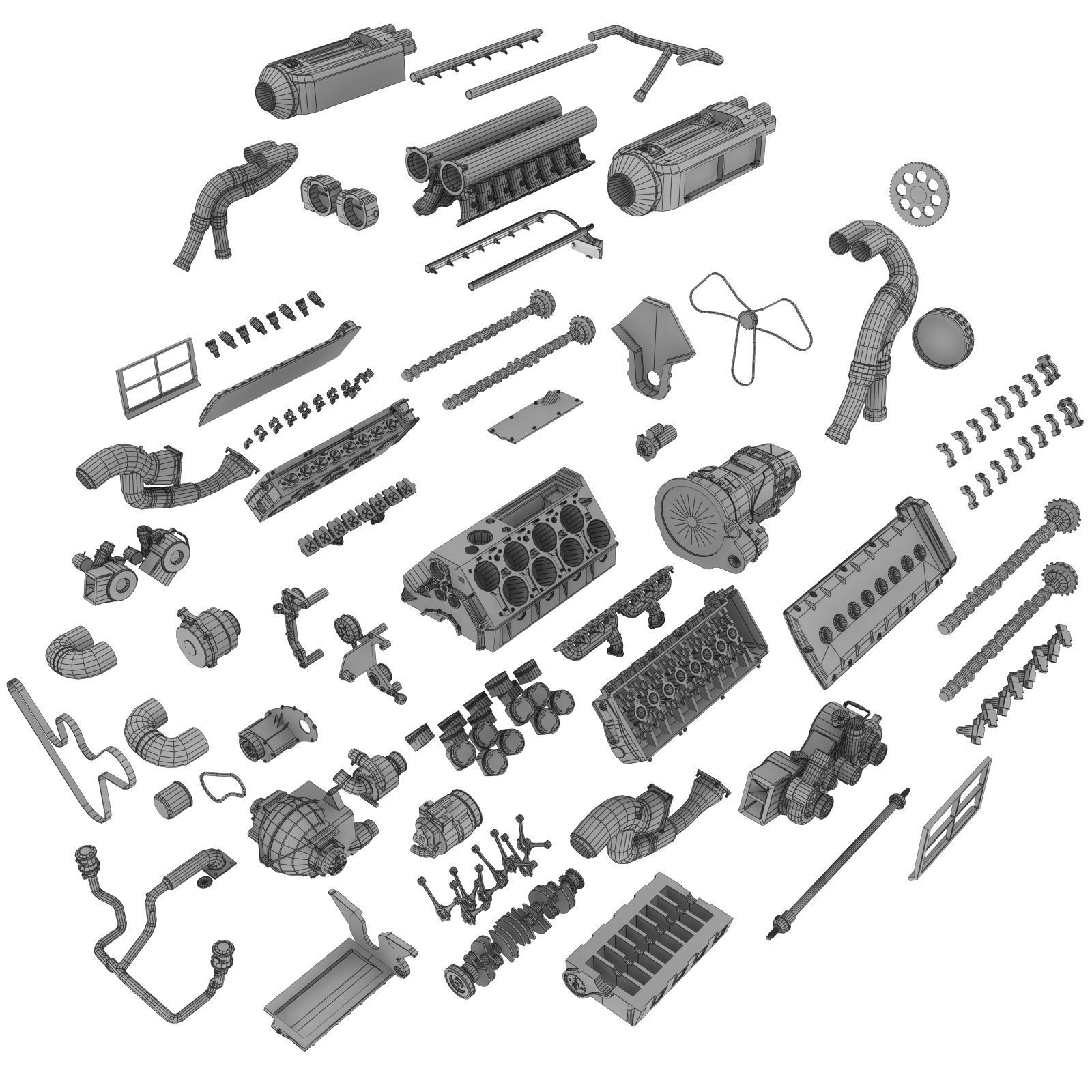 Bugatti Veyron W16 engine Low-poly 3D model_32