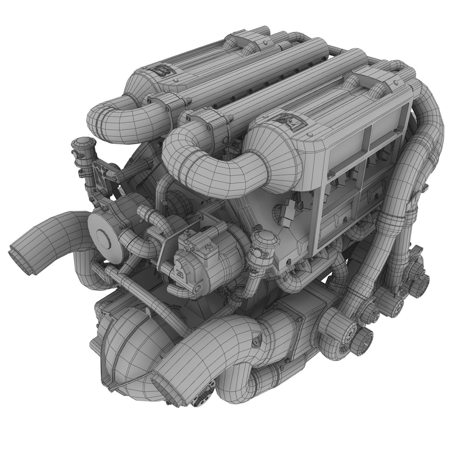 Bugatti Veyron W16 engine Low-poly 3D model_3