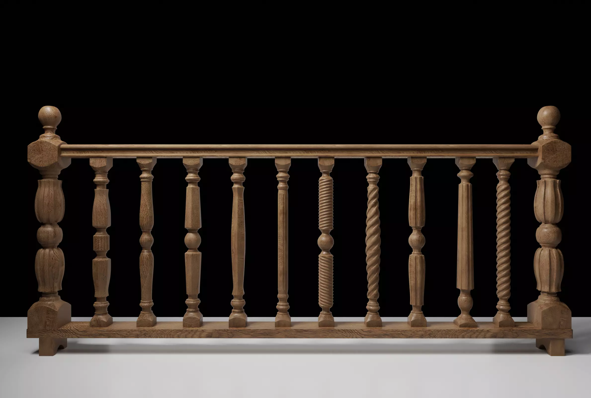 railing wooden 3D model_0