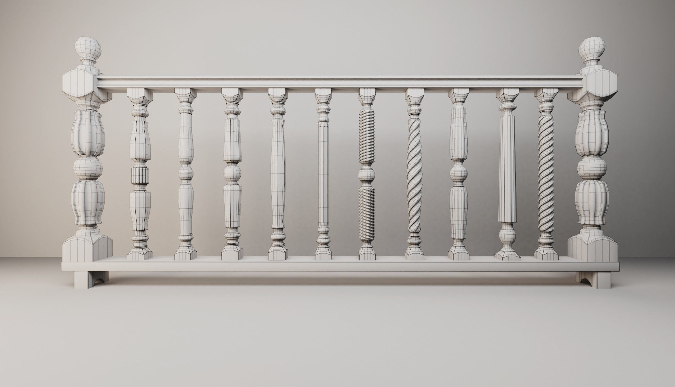 railing wooden 3D model_3