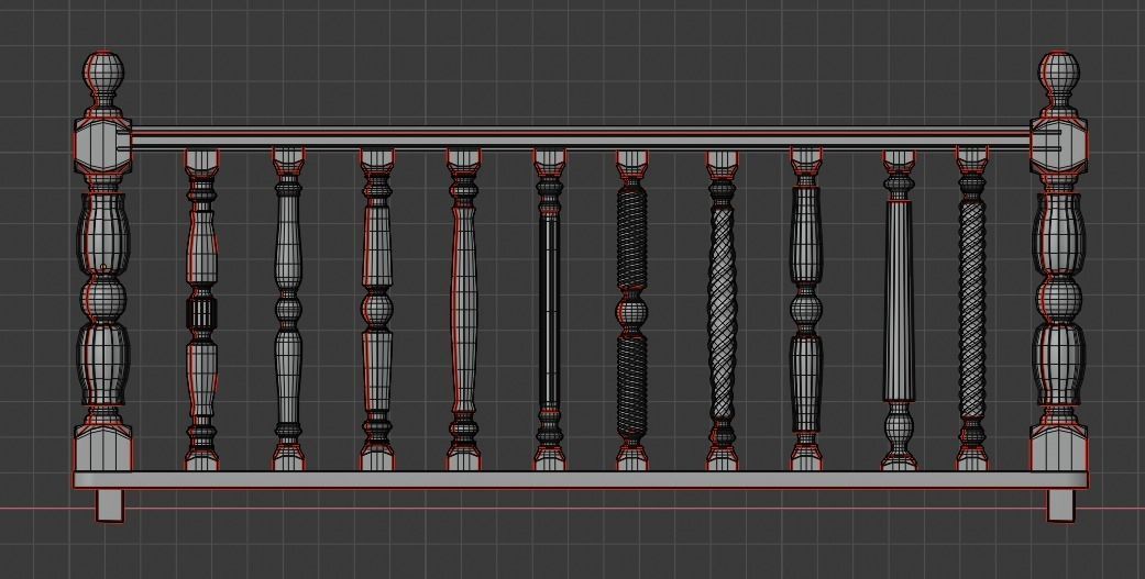 railing wooden 3D model_4