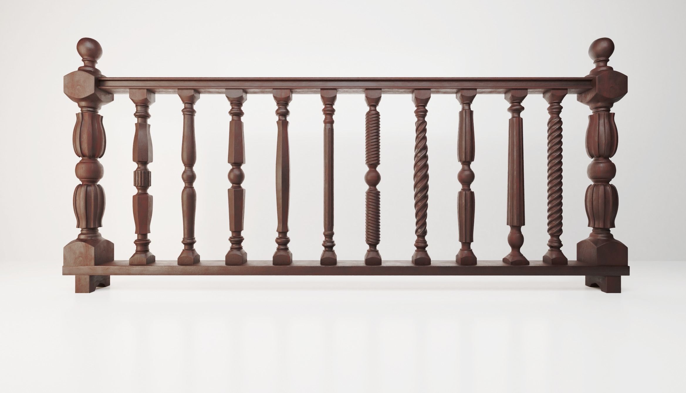 railing wooden 3D model_2