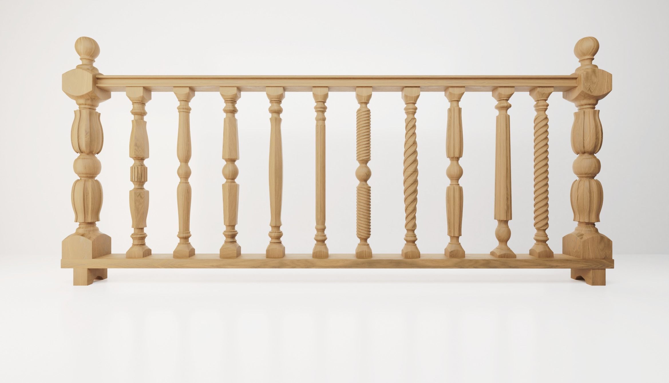 railing wooden 3D model_5
