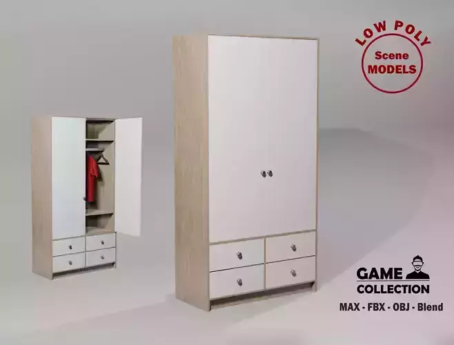 Wardrobe 1 Lowpoly with two doors and shirt Low-poly 3D model