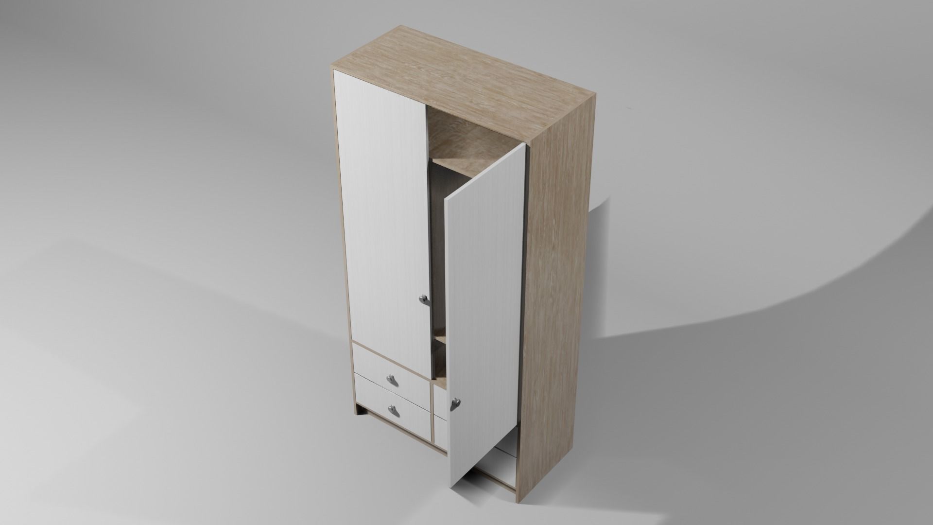 Wardrobe 1 Lowpoly with two doors and shirt Low-poly 3D model_6