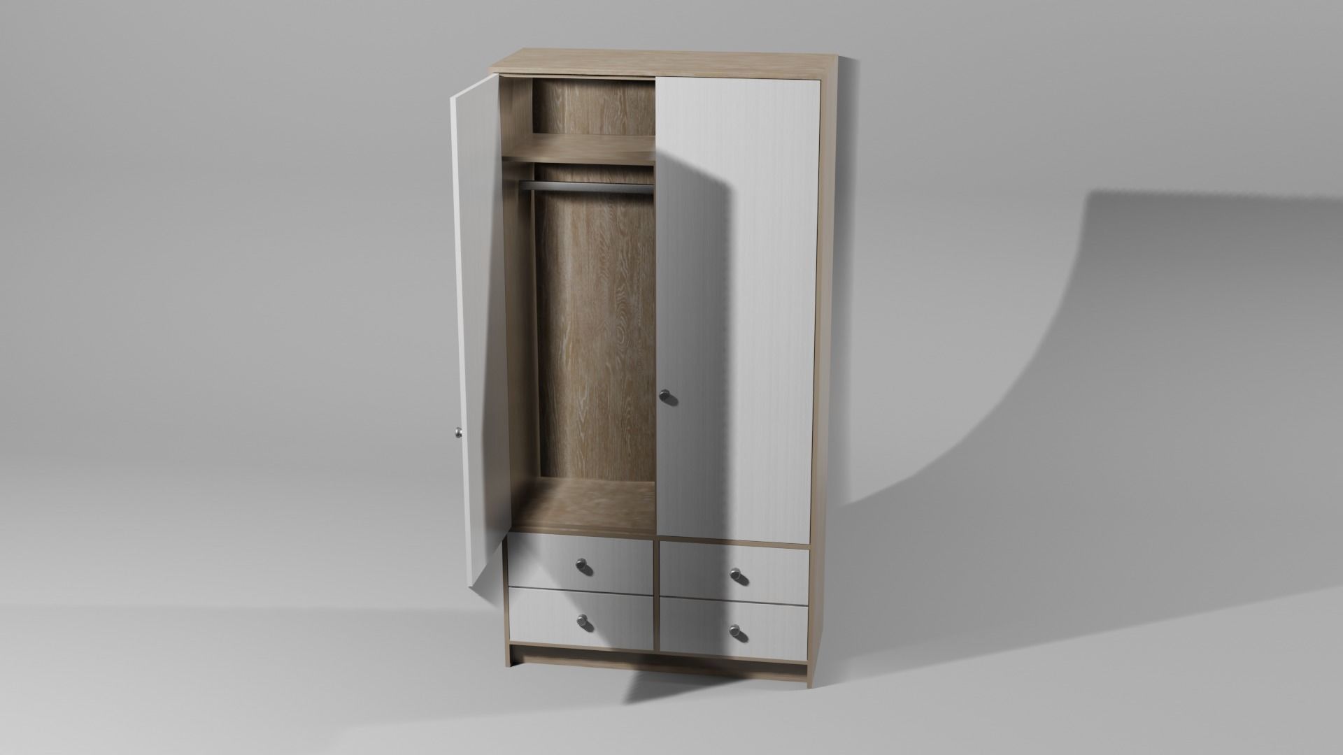 Wardrobe 1 Lowpoly with two doors and shirt Low-poly 3D model_8