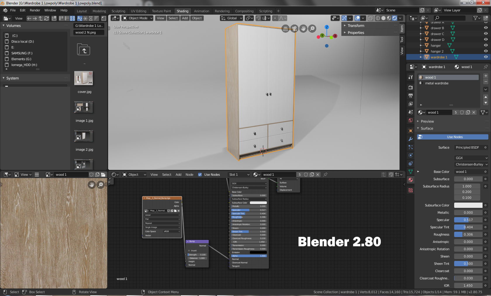 Wardrobe 1 Lowpoly with two doors and shirt Low-poly 3D model_12