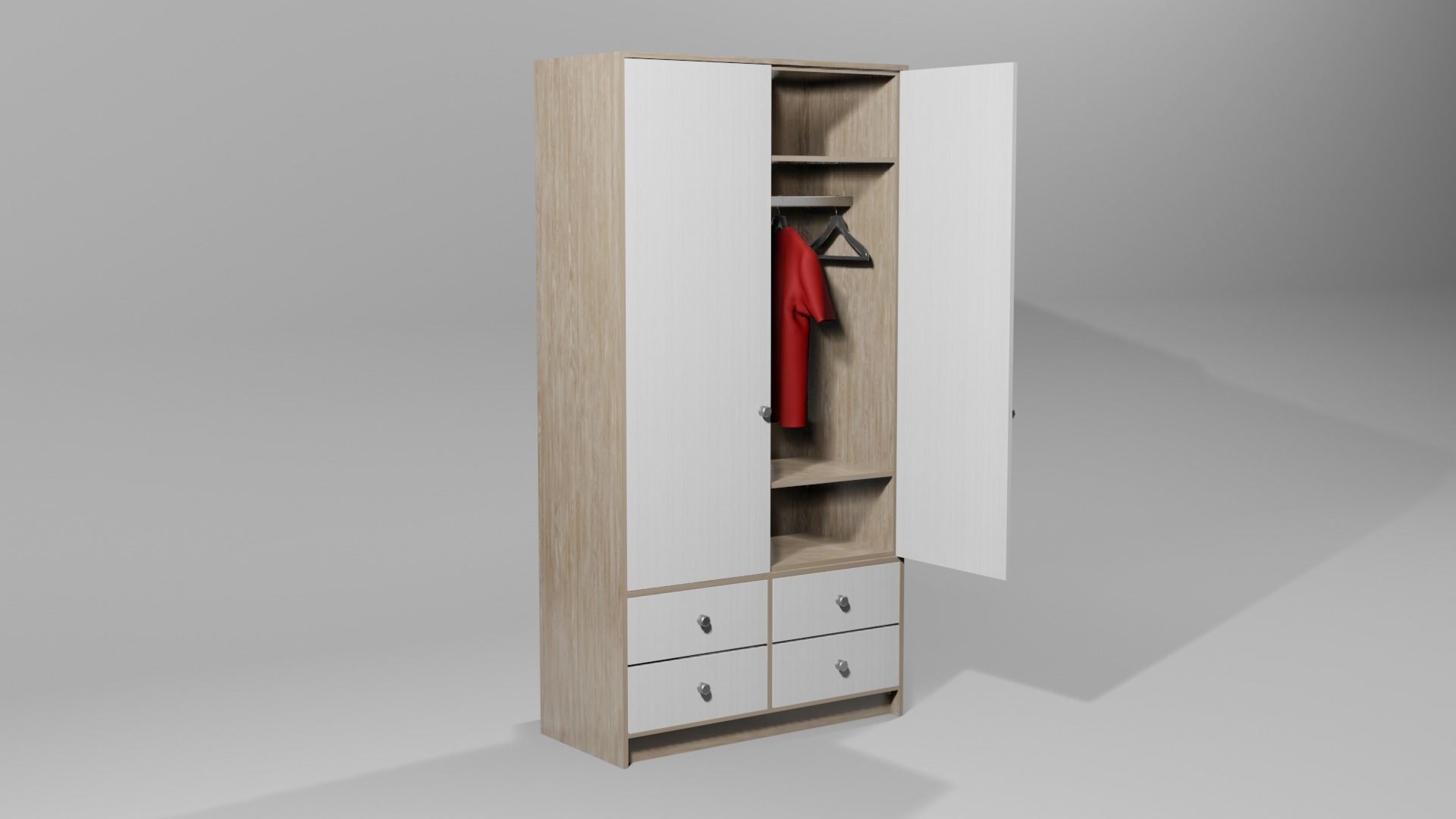 Wardrobe 1 Lowpoly with two doors and shirt Low-poly 3D model_1