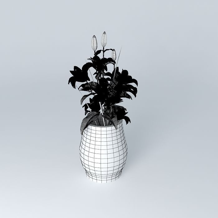 Clay Pot w Flowers Free 3D model_3