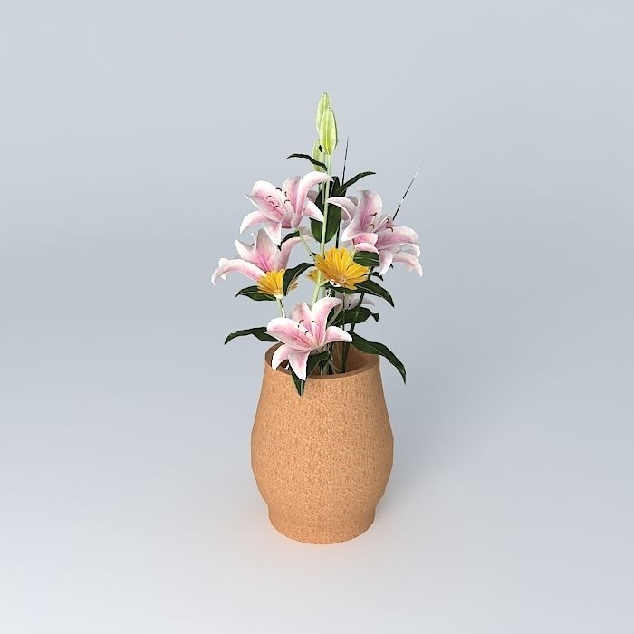 Clay Pot w Flowers Free 3D model_1