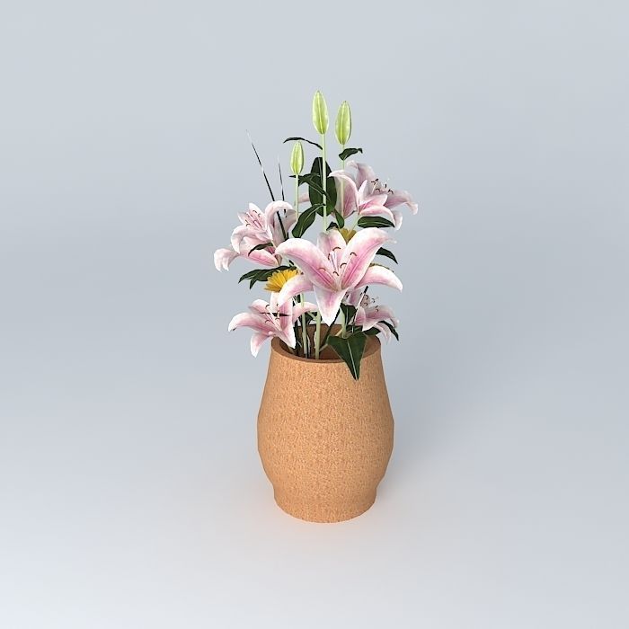Clay Pot w Flowers Free 3D model_2